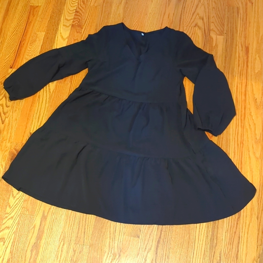 Black Tiered Long Sleeve Babydoll Dress- Small